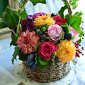Цветы и флористика handmade. Livemaster - original item Compositions: basket with flowers made of cold porcelain. Handmade.