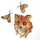 Set with hand embroidery Red fox and moths, Brooches, Tver,  Фото №1