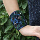 Cuff bracelet with author's embroidery Night orchids in blue, Cuff bracelet, Chelyabinsk,  Фото №1