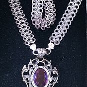 Винтаж handmade. Livemaster - original item Antique silver carved pendant with purple stone. Handmade.