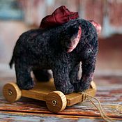 Куклы и игрушки handmade. Livemaster - original item Copy of Little Elephant vintage style on the wooden cart. Handmade.