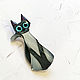 Brooch ' Gray cat with blue eyes, black, cute'. Brooches. greenfox-23. My Livemaster. Фото №4