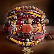 Украшения handmade. Livemaster - original item Wide leather bracelet with red jasper 