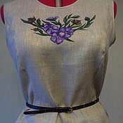 Блуза "ТАНЦЫ" комбинированная шелк и лен