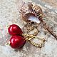 Cotton pearl DROP earrings - RED, Earrings, Ashkelon,  Фото №1