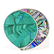 Brooch Night landscape. Turquoise, Charoite, Mother Of Pearl, Malachite