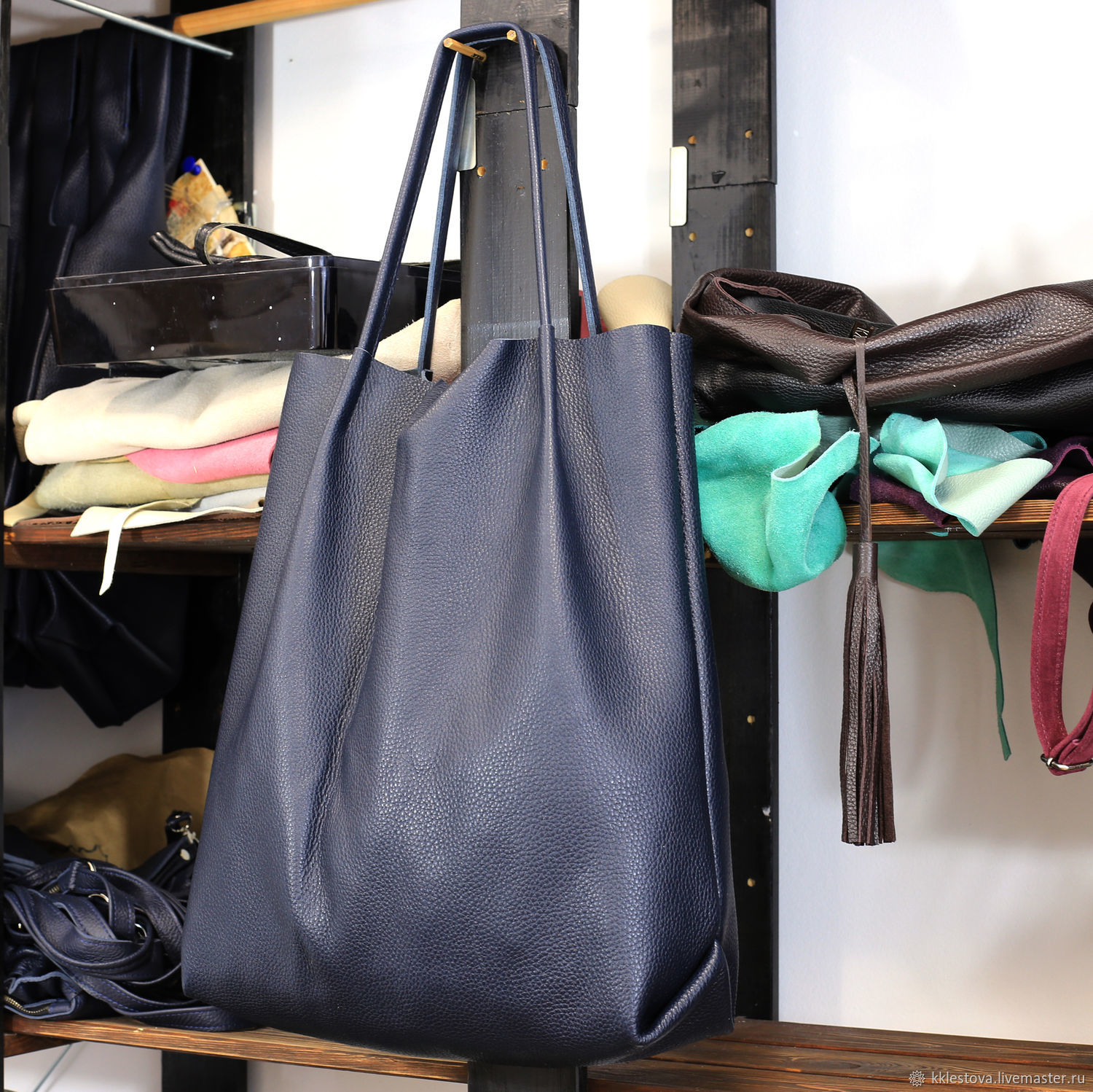 Blue soft Tote bag shopper Bag medium leather, Tote Bag, Moscow,  Фото №1
