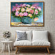 Oil painting of Delicate peonies. Peonies with oil for the children's room