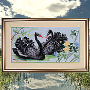 Картины и панно handmade. Livemaster - original item Hand Cross Stitch painting Swan Fidelity. Handmade.