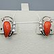Silver earrings with coral 15h6 mm and cubic zirconia. Earrings. yakitoriya. Online shopping on My Livemaster.  Фото №2