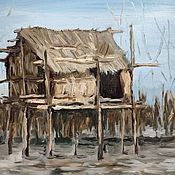 Картины и панно handmade. Livemaster - original item Africa Oil painting 20 x 30 cm hut on the water painting. Handmade.