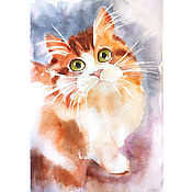 Картины и панно ручной работы. Ярмарка Мастеров - ручная работа Pintura gato retrato animal acuarela 37h25 cm. Handmade.