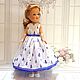 The dress is white with a blue flower, Clothes for dolls, Ekaterinburg,  Фото №1