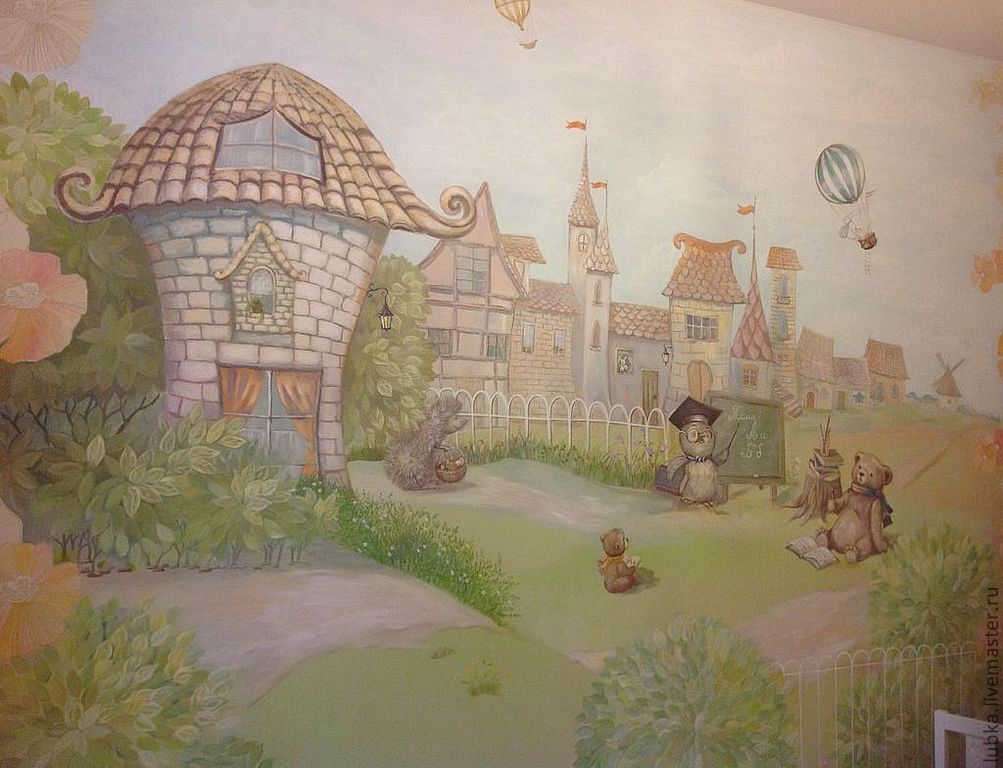 Роспись стен в интерьере детской комнаты