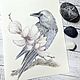 "Мудрый ворон" карандаши (цветы, белый, птицы), Картины, Корсаков,  Фото №1