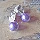 Серьги "Purple Pearls", хлопковый жемчуг, фианиты. Серьги классические. NKJewelry. Интернет-магазин Ярмарка Мастеров.  Фото №2