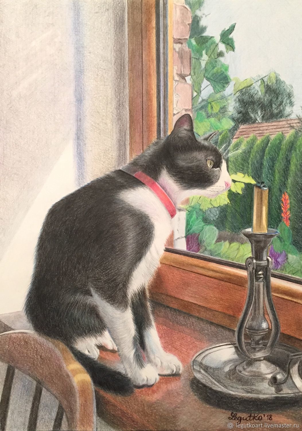 Кот на подоконнике рисунок карандашом