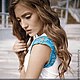 Белое платье из вискозы с ажурными бирюзовыми рукавами. Платья. Lui'Ra. Ярмарка Мастеров.  Фото №5