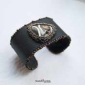 Украшения handmade. Livemaster - original item Mens leather bracelet with black stone. Handmade.