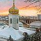 Городской пейзаж маслом: Закат в Витебске. Небольшая картина, церковь. Картины. Великая Юлия. Интернет-магазин Ярмарка Мастеров.  Фото №2