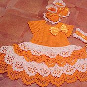 Платье праздничное для девочки ажурное вязаное крючком