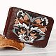 Racoon Hand Painted Wallet, ID Card Leather Wallet, Clamps, St. Petersburg,  Фото №1