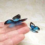 Украшения handmade. Livemaster - original item Transparent Earrings Fluttering Blue with Black Butterfly Jewelry Resin. Handmade.