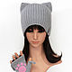 Hat with ears Cat Gray, women's knitted elastic band. Caps. Space Cat Knitting. My Livemaster. Фото №6