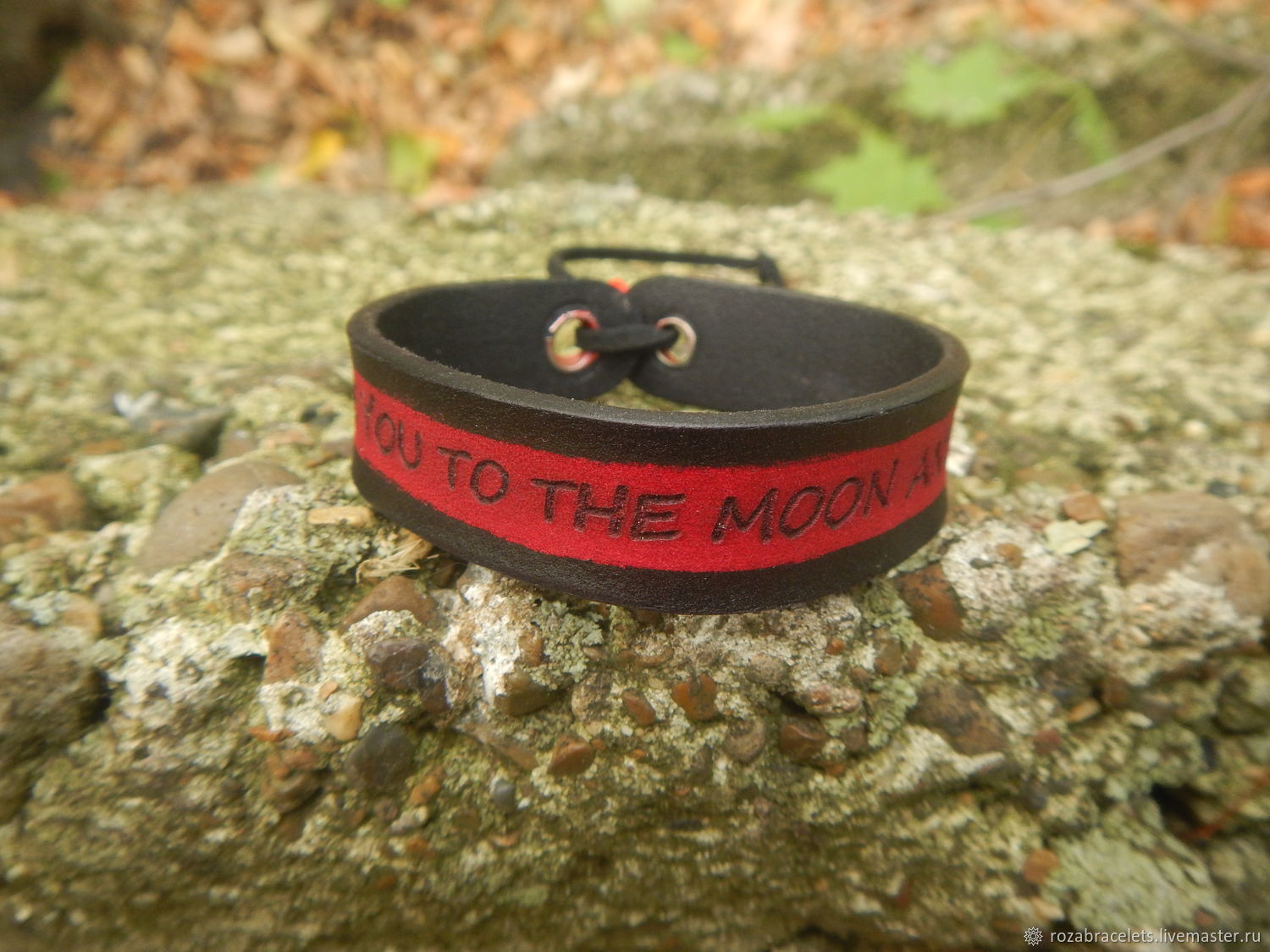 Leather bracelet engraved with Love you to the moon and back, Cuff bracelet, Ulyanovsk,  Фото №1