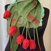 Валяный шарф с тюльпанами ( любого цвета)