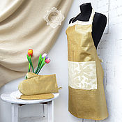 Сувениры и подарки handmade. Livemaster - original item Gifts on February 23: Men`s apron for kitchen with gold. Handmade.