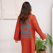 Одежда handmade. Livemaster - original item Elongated Linen Shirt Color copper with cinnamon blue embroidery. Handmade.