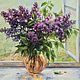 Lilacs on the window. Oil on canvas. 45h50 cm, Pictures, Moscow,  Фото №1