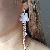 Свадебный салон handmade. Livemaster - original item Unpaired floral earrings with chains and buds. Handmade.