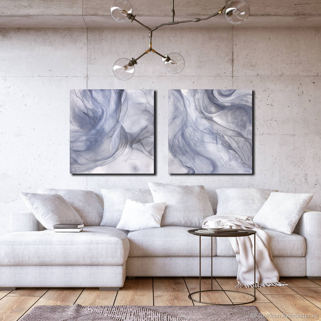 2 голубые картины на холстах - 140 см чернилами «Пучина», ink fluid ...