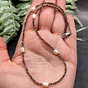Работы для детей, handmade. Livemaster - original item Natural Hematite and River Pearls Beads / choker for gold. Handmade.
