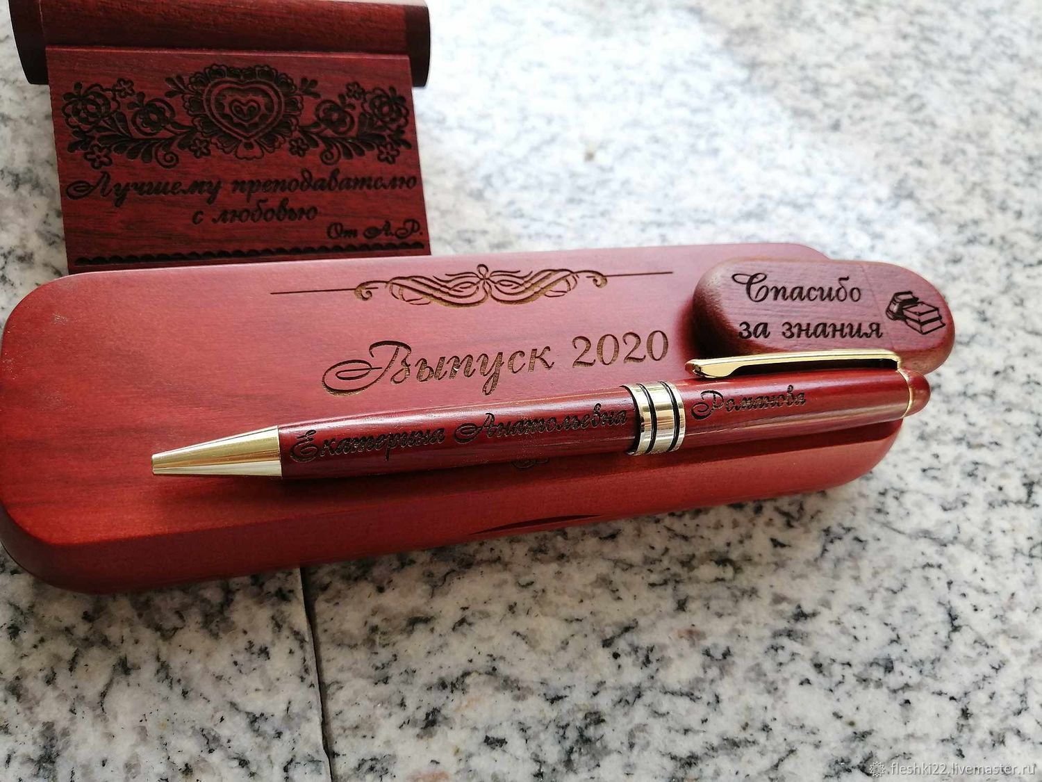 Wooden pen and USB stick with engraving, in a box and case, Handle, Barnaul,  Фото №1