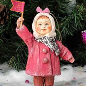 Сувениры и подарки handmade. Livemaster - original item Christmas toys made of cotton wool Girl with a flag. Handmade.