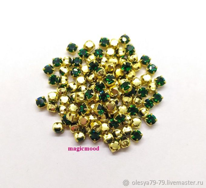 10pcs Rhinestones in Dacs Emerald SS16 4mm maxima Crystal Shatons OPR gold, Rhinestones, Chelyabinsk,  Фото №1