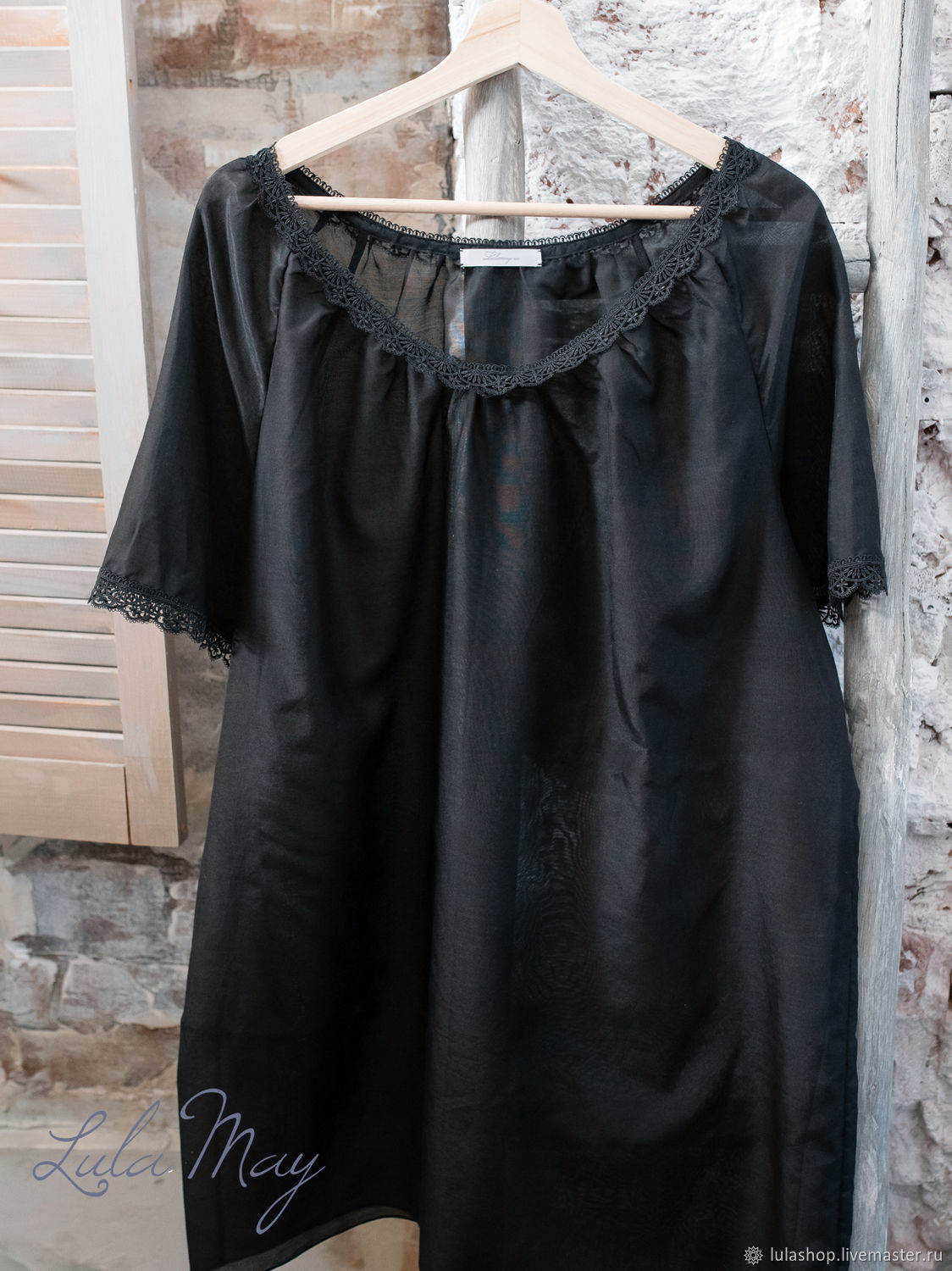 Ночная сорочка Lilit из шелкового батиста черная, Комбинации, Москва,  Фото №1