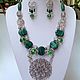 Set, necklace and earrings in Oriental style malachite Baroque. Gourmet celebration gift for a stylish, extraordinary women and girls.