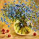Незабудки картина с голубыми цветами маслом 30х30 см, Картины, Санкт-Петербург,  Фото №1