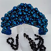 Dark blue genuine leather bracelet with Svarovski crystals