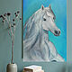 Картина маслом Белая лошадь. Интерьерная картина с лошадью на холсте. Картины. Katyaart0. Интернет-магазин Ярмарка Мастеров.  Фото №2