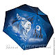 Зонт женский складной синий дизайнерский с рисунком на заказ Сова. Зонты. Роспись стен, интерьерные картины. Интернет-магазин Ярмарка Мастеров.  Фото №2