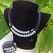 Copy of Mesh tube necklace with pearls "Maldives", 3-strand