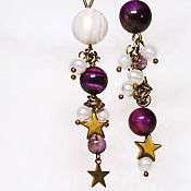 Украшения handmade. Livemaster - original item Star Beacons earrings with pearls and tiger`s eye. Handmade.