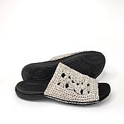 Обувь ручной работы handmade. Livemaster - original item Fishnet flip-flops, p.37, grey linen. Handmade.