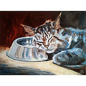 Картины и панно handmade. Livemaster - original item Painting cat sleeping mainkun oil on canvas. Handmade.
