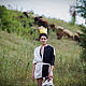 Black and White Linen Blouse Oversize. Blouses. mongolia. Интернет-магазин Ярмарка Мастеров.  Фото №2